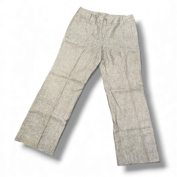 Anne Klein Linen Trousers Size 8 Petite Lined Wide Leg Brown Linen Pants - Picture 1 of 6